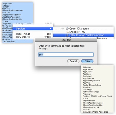 Filter through Shell Command service